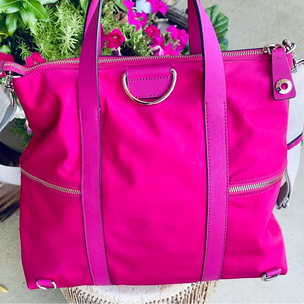 RARE Magenta Pink HENRI BENDEL Large Jetsetter Leather Convertible Backpack Bag - Picture 6 of 16